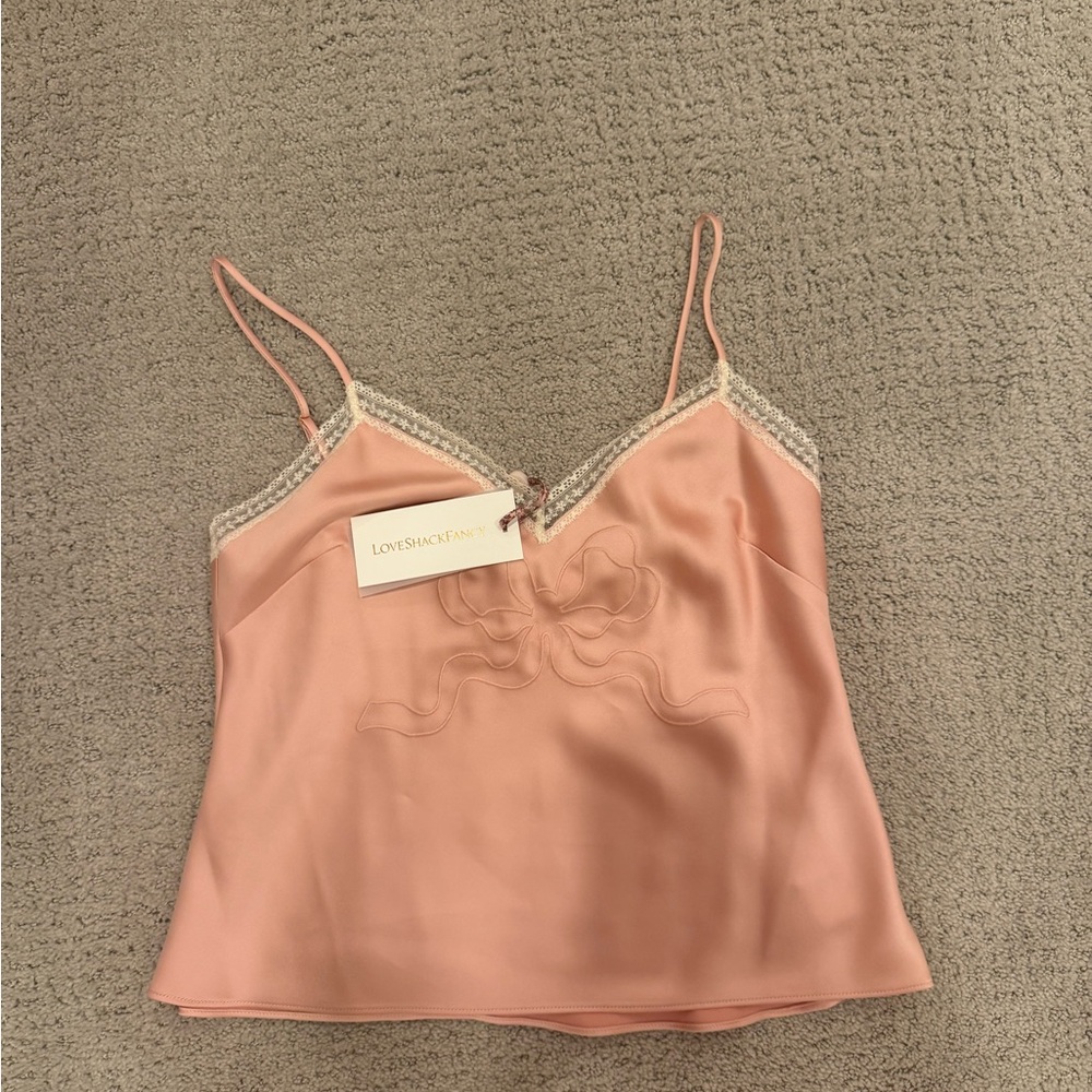 LoveShackFancy Blush Satin Cami with Lace Trim